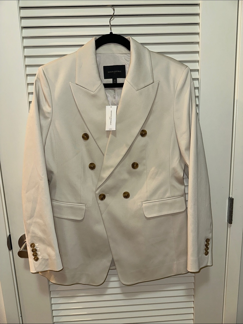Banana Republic Double-Breasted Cream Blazer with Buttons